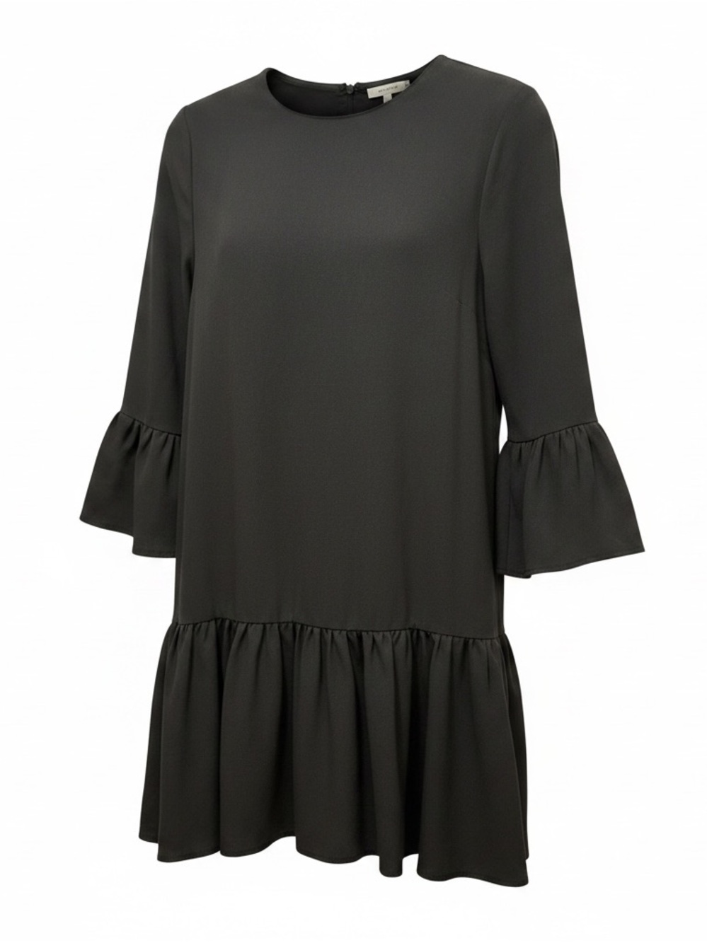 GANNI Clark Black Ruffle Hem Shift Dress Size 38 (US 8) Bell Sleeve Minimalist